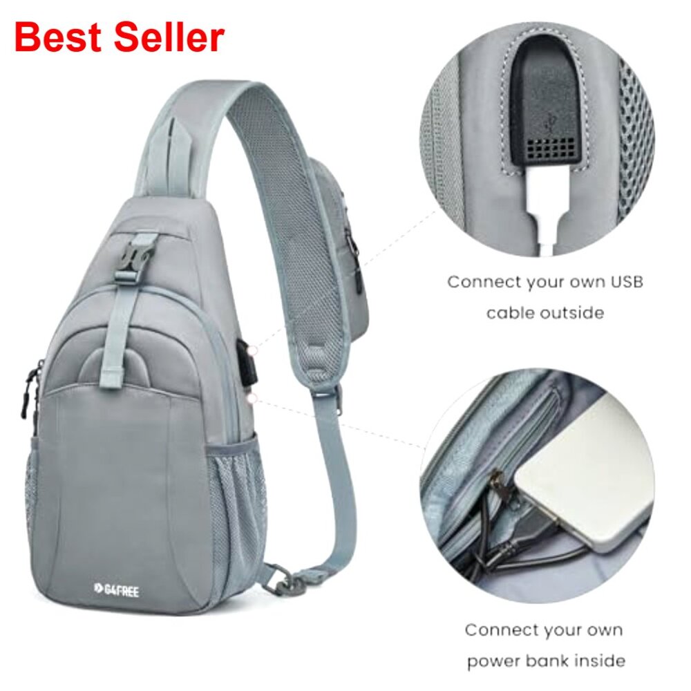 Water-Resistant Polyamide Sling Backpack with USB… - image 5